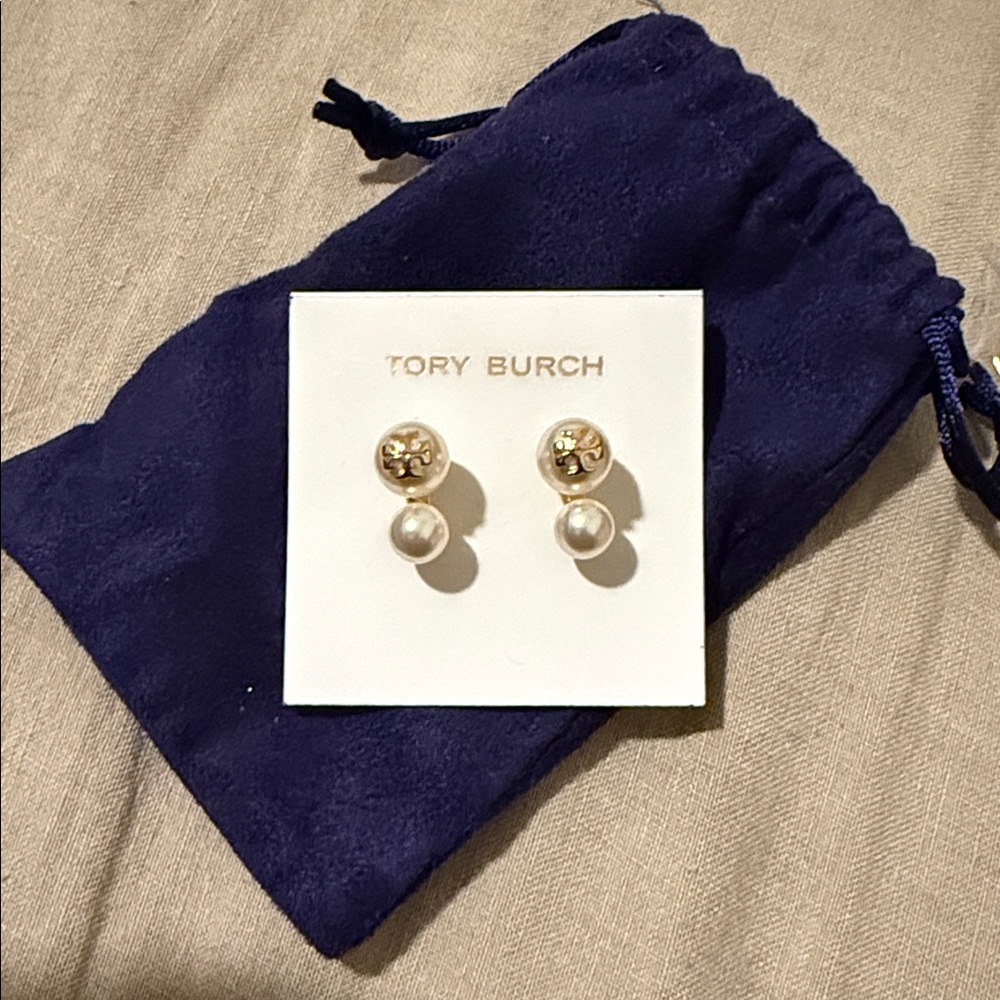Tory Burch crystal pearl double stud earrings
